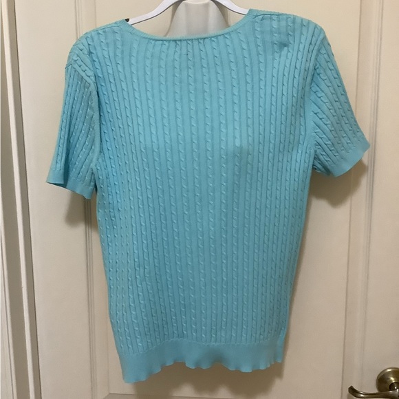 Chaps sweater ribbed blue turquoise color size L in good shape nice feel - Picture 4 of 8